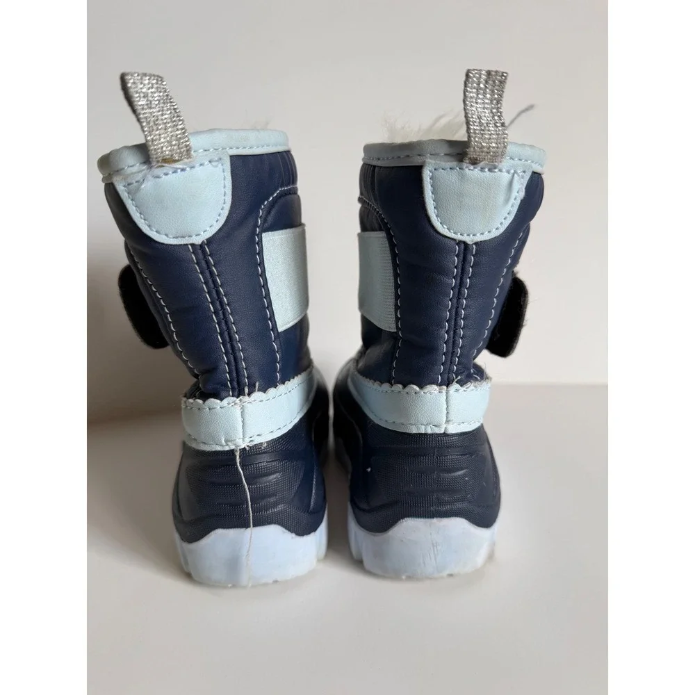 Member's Mark Toddler Girls Size 7/8 Navy Blue Flower Faux Fur Lined Snow Boots